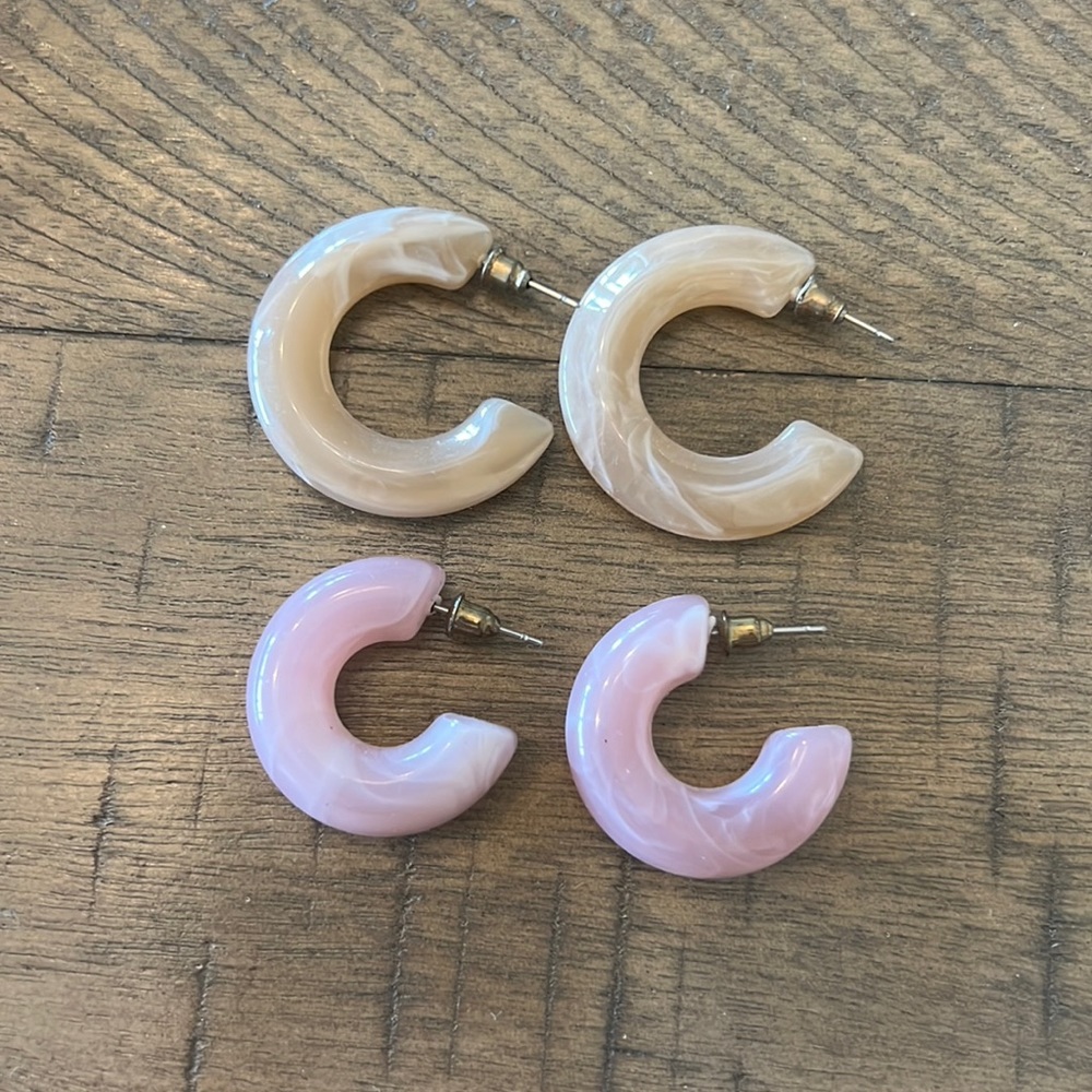 Pink and Tan Hoop Earrings